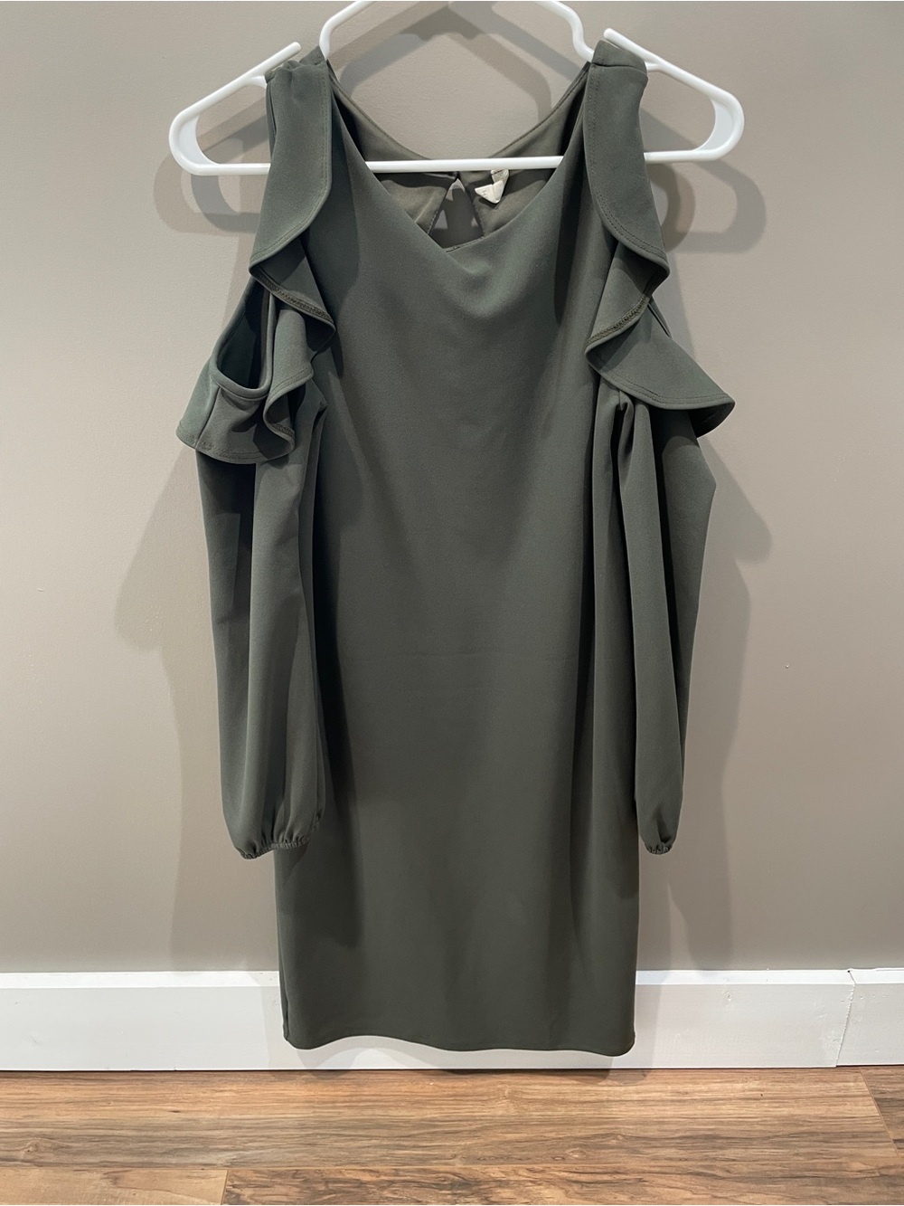 Pinkblush Ruffle Cold-Shoulder Long-Sleeve Dress in Olive